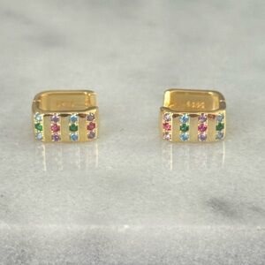 Gold Thick Rainbow Crystal Oval Hoop Earrings 

Brand New